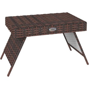 23" Folding Rattan Side Table, Outdoor End Table, Hand Woven PE Rattan Coffee Table for Balcony, Backyard, Garden, Lawn, Courtyard, Brown - 1 of 4