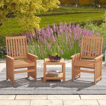 Costway 3 Pieces Patio Furniture Set with 1.5" Umbrella Hole Hardwood Table & Chairs Set
