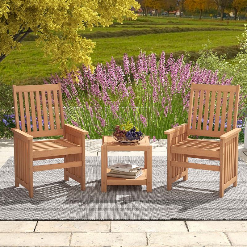 Costway 3 Pieces Patio Furniture Set with 1.5" Umbrella Hole Hardwood Table & Chairs Set, 1 of 11