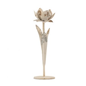 Vintage Inspired White Lotus Flower Candle Holder, Rustic Candle Holder, Wedding Table Decor, 1pc - 1 of 4