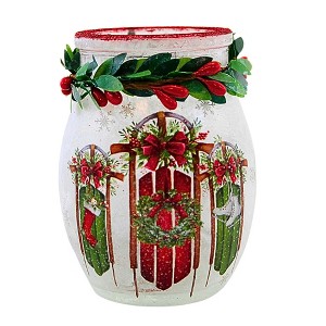 Stony Creek 4.0 Inch Decorated Sleds Pre-Lit Small Jar Holly Berry Ribbon Novelty Sculpture Lights - 1 of 4