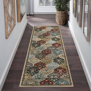 Vintage Trellis Area Rug Traditional Floral Washable Rugs for Living Room Bedroom Low Pile Non-Slip Floor Carpet - 1 of 4