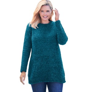 Woman Within Plus Size Crewneck Chenille Sweater - 1 of 4