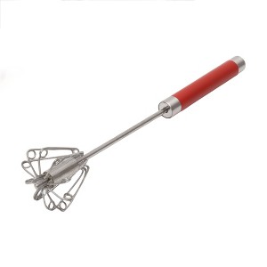 Unique Bargains 12" Semi-Automatic Loop Whisk Dishwasher Safe Stainless Steel Red Silver Tone - 1 of 4