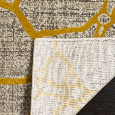 Light Gray and Yellow Abstract Power Loomed Area Rug