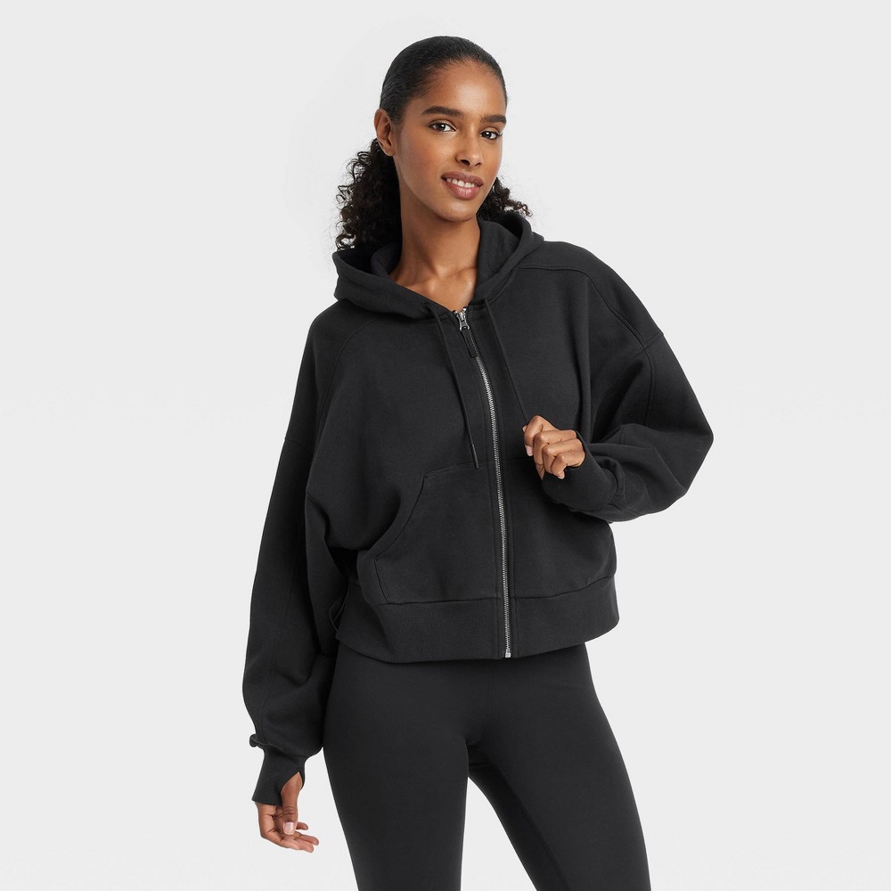 Women's Fleece Full-Zip Hooded Sweatshirt - JoyLab Black XL