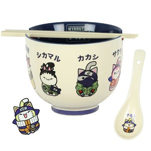Naruto Anime Nyaruto Kawaii Ramen Noodle Bundle Bowl Spoon Chopsticks & Chopstick Holder Set Multicolored - 1 of 4