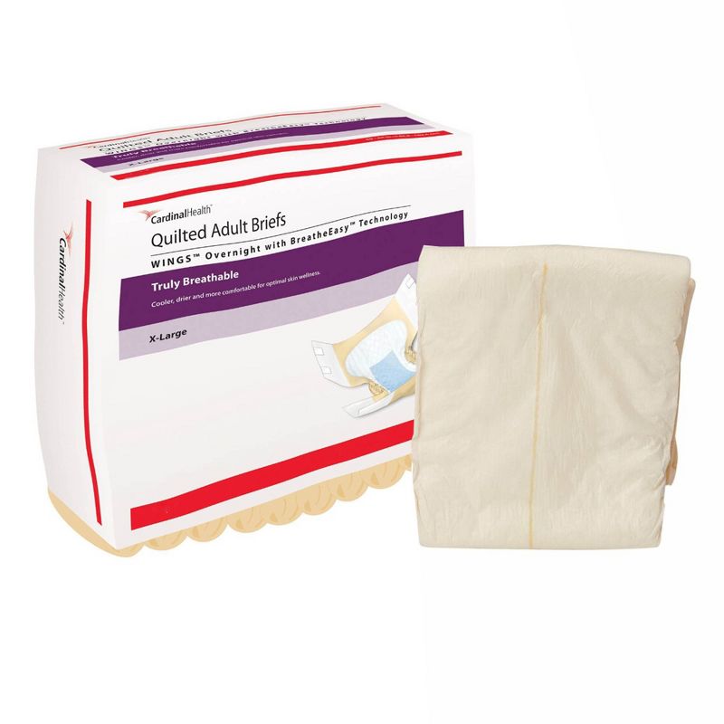 Cardinal Health Wings Incontinence Briefs, Quilted, Heavy Absorbency, Unisex, XL, 15 Count, 4 Packs, 60 Total, 2 of 5