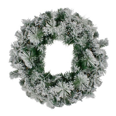 Northlight Pre-Lit Flocked Somerset Spruce Artificial Christmas Wreath - 48-Inch, Clear Lights