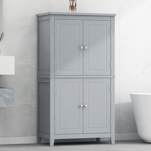 43.3"H Elegant Bathroom Floor Storage Cabinet with 4 Doors and Adjustable Shelves 4S - ModernLuxe - image 1 of 4