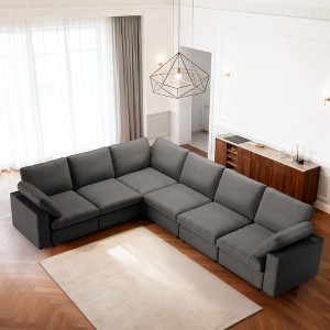 Dyonery new cat scratch leather sofa, 7-seater, 130-inch oversized sofa, 5.7-inch thick seat bag, solid wood legs, Yellow - 1 of 4