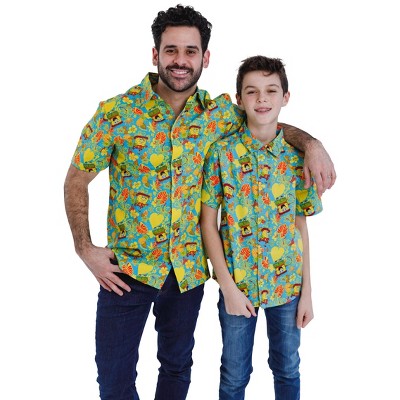 SpongeBob SquarePants Boys Hawaiian Button Down Shirt - 100% Cotton Short Sleeve Dress Shirt