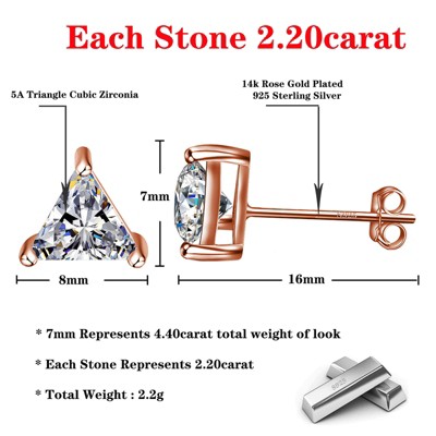 Paaaawaters Rose Gold Plated 925 Sterling Silver Cubic Zirconia Stud Earrings for Women