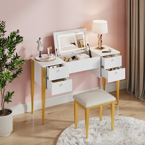47.2" Makeup Vanity Desk with Lights, Stool,  Flip Top and Mirror for Bedroom - 1 of 4