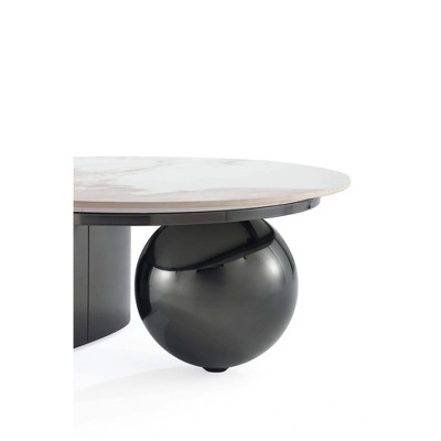 Laurel Round Black Sintered Stone Coffee Table with Stainless Steel Base