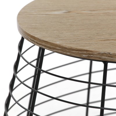 Modern Farmhouse 24'' Round Coffee Table with Distressed Wood and Black Metal