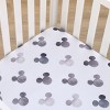 Disney Mickey Mouse - Black, White and Gray Watercolor Mickey Ears Nursery Fitted Mini Crib Sheet - 3 of 4