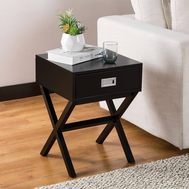 Wooden X-Leg End Table with 1 Drawer Black - Glitzhome, 3 of 8