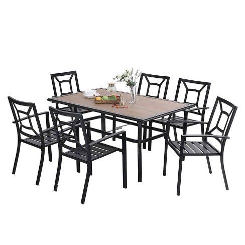 7pc Patio Dining Set With Rectangular Faux Wood Table Umbrella Hole Chairs Captiva Designs Target - Plastic Patio Dining Table With Umbrella Hole