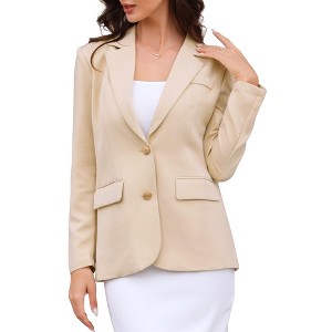 INSPIRE CHIC Women's Notched Lapel Single Breasted Long Sleeve Flap Pocket Straight Lined Business Casual Suit Jacket Blazer - 1 of 4