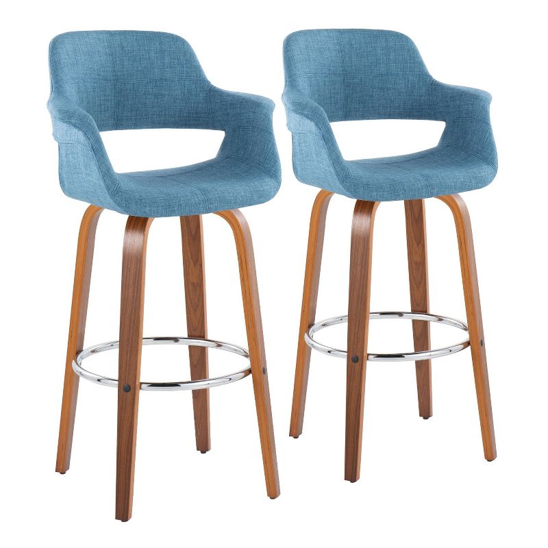Set of 2 Vintage Flair Barstools Walnut/Chrome/Blue - LumiSource, 1 of 11