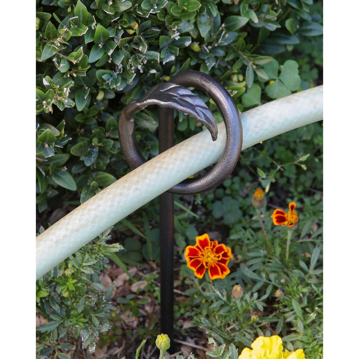 Achla Designs 14" Wrought Iron Leaf Design Outdoor Hose Guide Graphite: Weather-Resistant, No Assembly Required - thumbnail 5