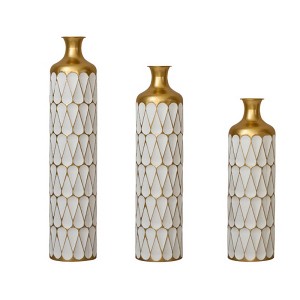 AENKYO Set of 3 Metal Floor Vases with Gold Accents, Textured Geometric Cylinder VasesTall Decorative Vases, 24.6"/29.3"/33.86" High - 1 of 4
