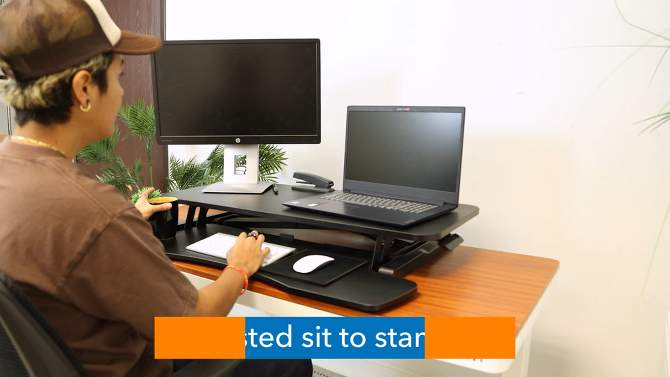 Mount-It! Standing Desk Converter | Height Adjustment from 4.3" to 19.9" | 37 Lbs. Weight Capacity | Black, 2 of 11, play video