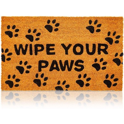 Juvale Wipe Your Paws Coir Door Mat Welcome Doormat Indoor Outdoor Nonslip Front Rugs 17"x30"