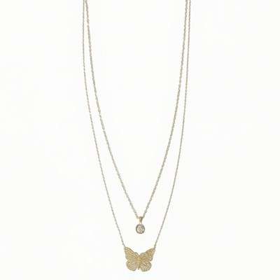 Women's Gold Butterfly Pendant Necklace, Set of Two