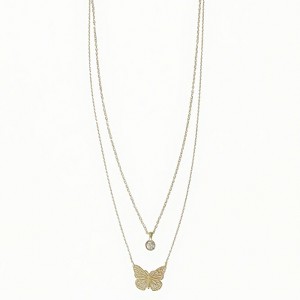 Women's Gold Butterfly Pendant Necklace, Set of Two - 1 of 4