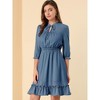 Allegra K Women's Solid Ruffle Hem 3/4 Sleeve A-Line Smocked Short Chiffon Dress - 2 of 4