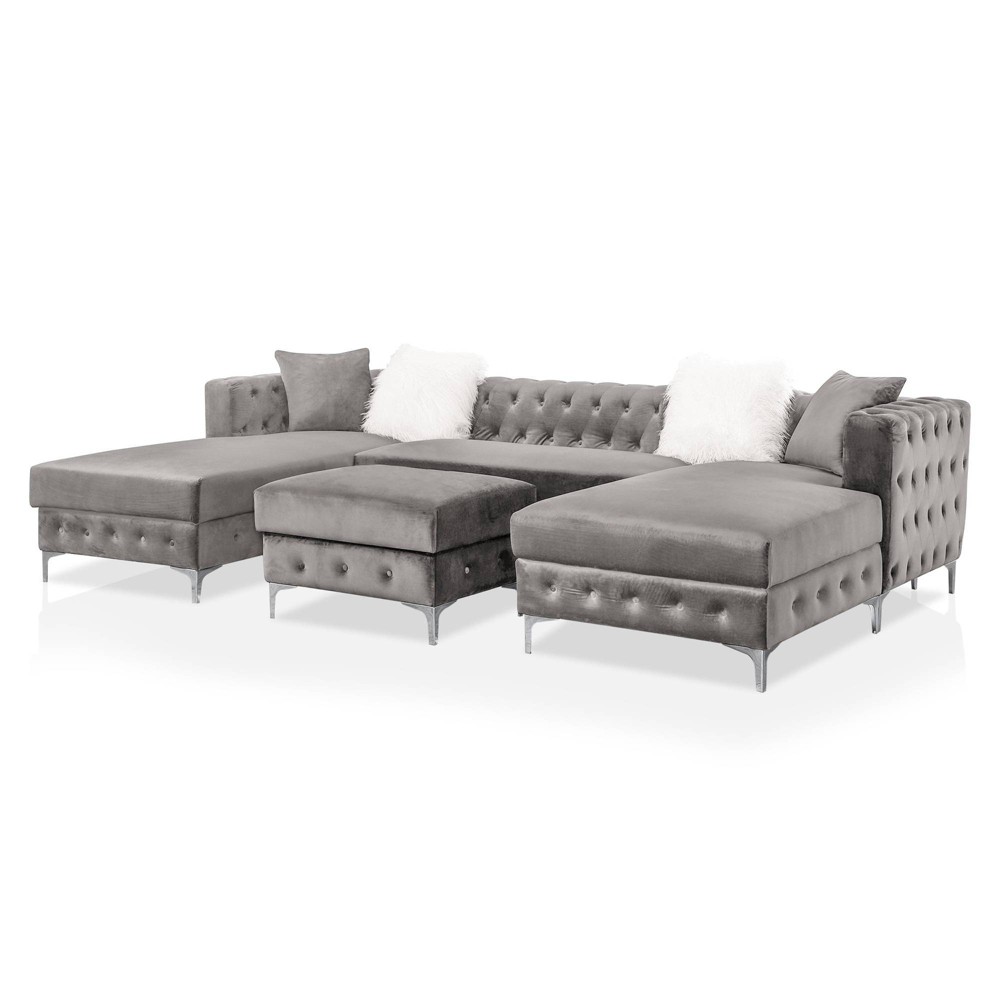 Photos - Sofa Elmhurst U Shaped Deep Button Tufted Sectional with Ottoman Gray - HOMES: