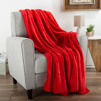 Flannel Fleece Throw Blanket- For Couch, Home Decor, Sofa & Chair- Oversized 60" x 70", Soft & Plush Microfiber in Crimson Red by Hastings Home