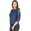 24seven Comfort Apparel Womens Three Quarter Sleeve Boatneck Cold Shoulder Top with Grommet Detail - 2 of 4