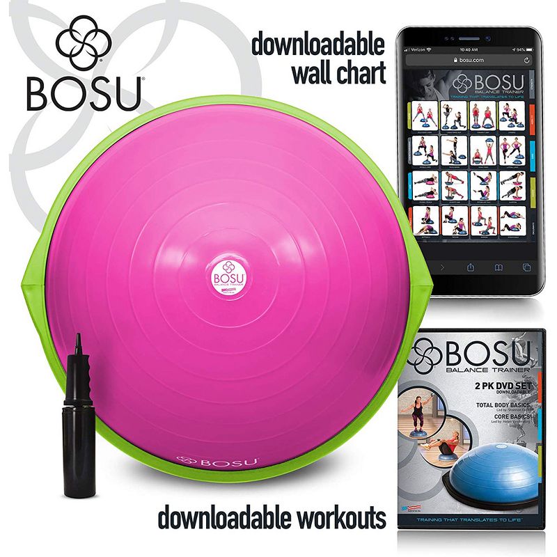 Bosu 72-10850 Home Gym Equipment The Original Balance Trainer 65 cm Diameter, Pink and Lime Green, 1 of 7