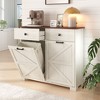Okak Farmhouse Double Storage Cabinet with 4 Drawers, Free Standing Cabinet, Barn Door Style Laundry Sorter Cabinet for Kitchen - 2 of 4