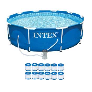 Intex Metal Frame Pool Set w/ Filter Pump and Type H Filter Cartridges (12 Pack)
