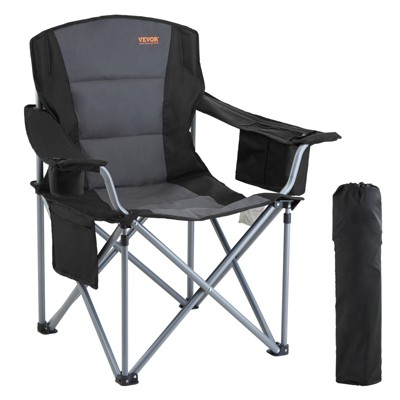 VEVOR Camping Folding Chair for Adults, Portable Heavy Duty Outdoor Quad Lumbar Back Padded Arm Chairs with Side Pockets, Cup Holder and Cooler Bag