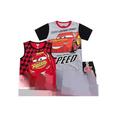 Disney Cars Lightning McQueen Boys Short Sleeve T-Shirt, Tank Top and Shorts 3 Piece Set for Toddlers to Big Kids