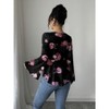 Women's Bow Tie Front Floral Mesh Cute Tops Bell Sleeve Ruffle Peplum Dressy T Shirt Going Out Outfits - 2 of 4