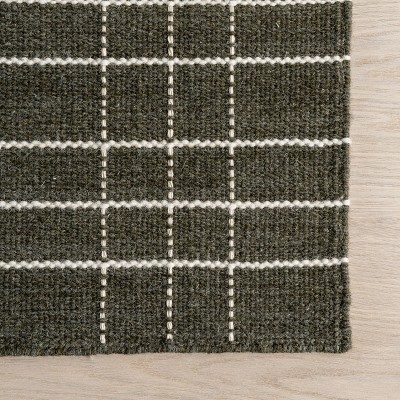 Charlie Green and White Plaid Wool and Cotton 4' x 6' Area Rug