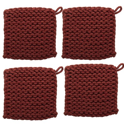 TAG Chestnut Brown Crocheted Cotton Trivet Potholder – 8"x8", Heat-Resistant with Hanging Loop, Machine Washable, Protect Hands and Surfaces Set of 4