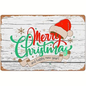 Lomsoe Merry Christmas Santa Hat Sign Christmas Decor Rustic Aluminum Wall Art Christmas Metal Tin Sign Christmas Gift 8x12in - 1 of 1