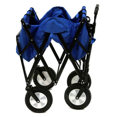 Blue Heavy Duty Collapsible Fabric Utility Wagon with Rubber Wheels