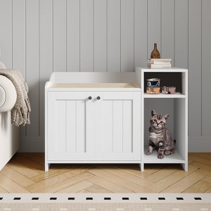 Cat Litter Box Enclosure Furniture, Hidden Litter Box Cabinet, Indoor Wooden Cat Washroom with Storage - 1 of 4