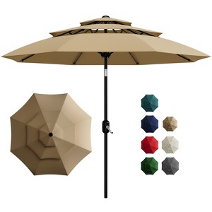 10Ft 3-Tier Patio Umbrella with Vents  Outdoor Market Table Umbrella  Easy Crank, Push Button Tilt, 8 Sturdy Ribs  Ideal for Pool, Deck, Yard