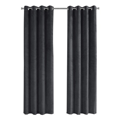 Monarch Specialties Curtain Panel 2Pcs Set  Room Darkening Grommet Living Room Bedroom Kitchen Velvet Polyester Grey Contemporary Modern