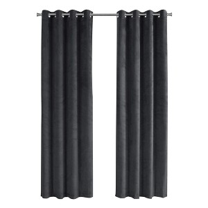 Monarch Specialties Curtain Panel 2Pcs Set  Room Darkening Grommet Living Room Bedroom Kitchen Velvet Polyester Grey Contemporary Modern - 1 of 4