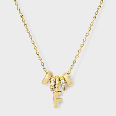 14K Gold Dipped Cubic Zirconia Rondelle Initial Necklace - A New Day™ Gold